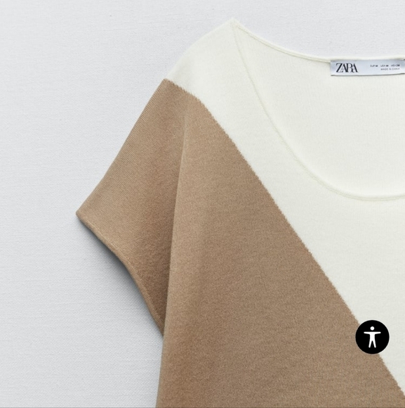 ZARA CREW NECK SLEEVELESS TAN AND OFF-WHITE BLOUSE - M - Picture 3 of 6